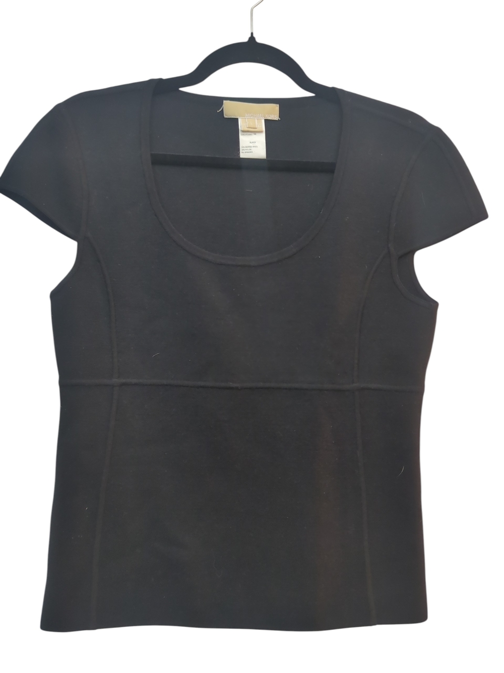 MICHAEL KORS Black Merino Wool Blend Knit Top Size L Minimalist Quiet Luxury